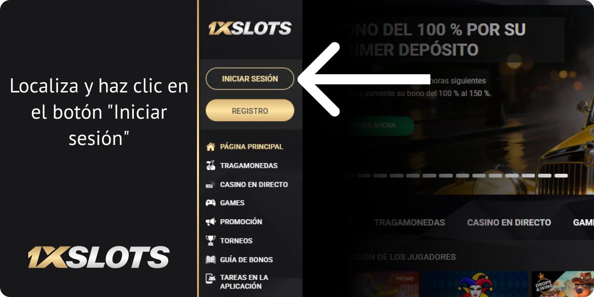 Haz clic en el botón 'Iniciar sesión' - 1xSlots Argentina