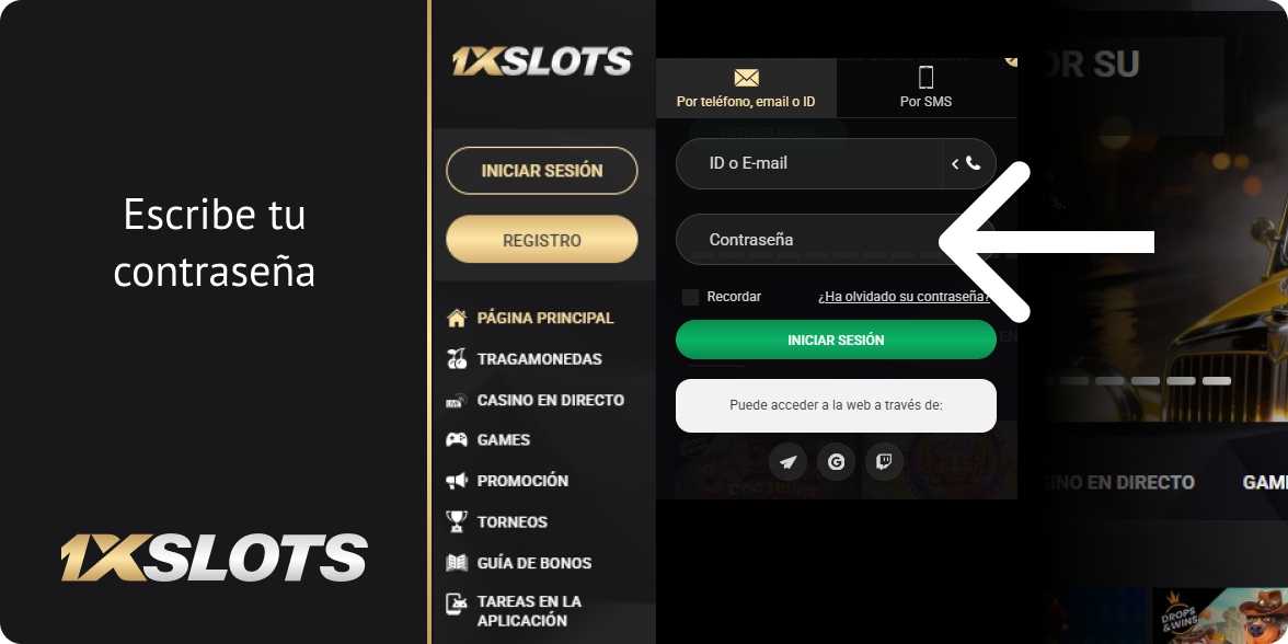 Ingrese su nombre de usuario y contraseña - Iniciar sesión en 1xSlots Argentina