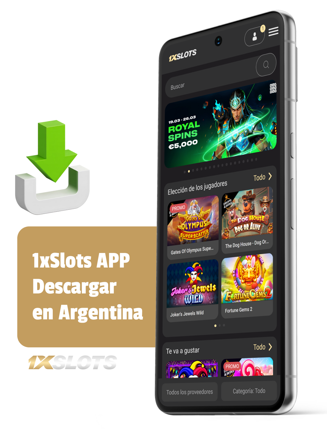 Aplicación móvil 1xSlots para Android e iOS